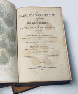 RARE The American Conflict by Horace Greeley (1867) CIVIL WAR Two Volumes
