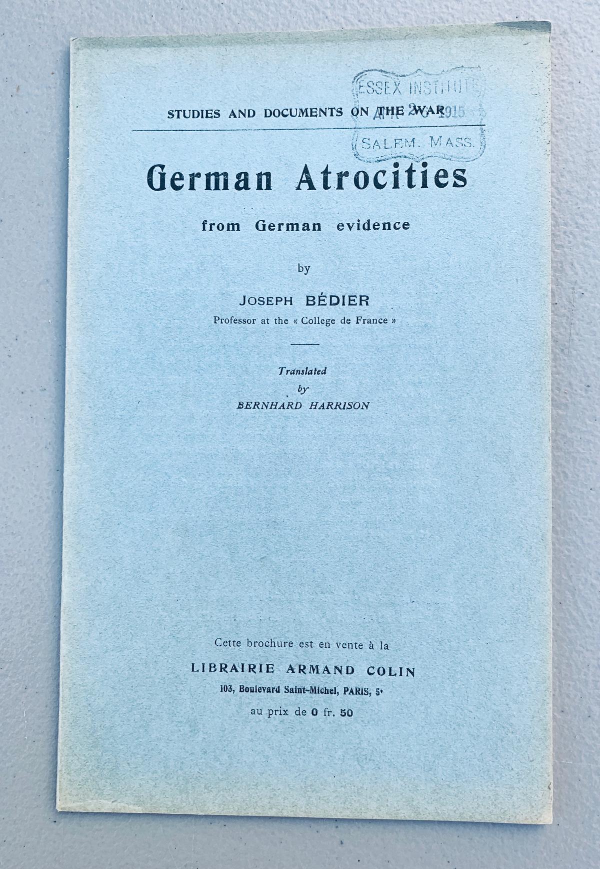 WW1 PAMPHLET Germany Atrocities from German Evidence (c.1916)