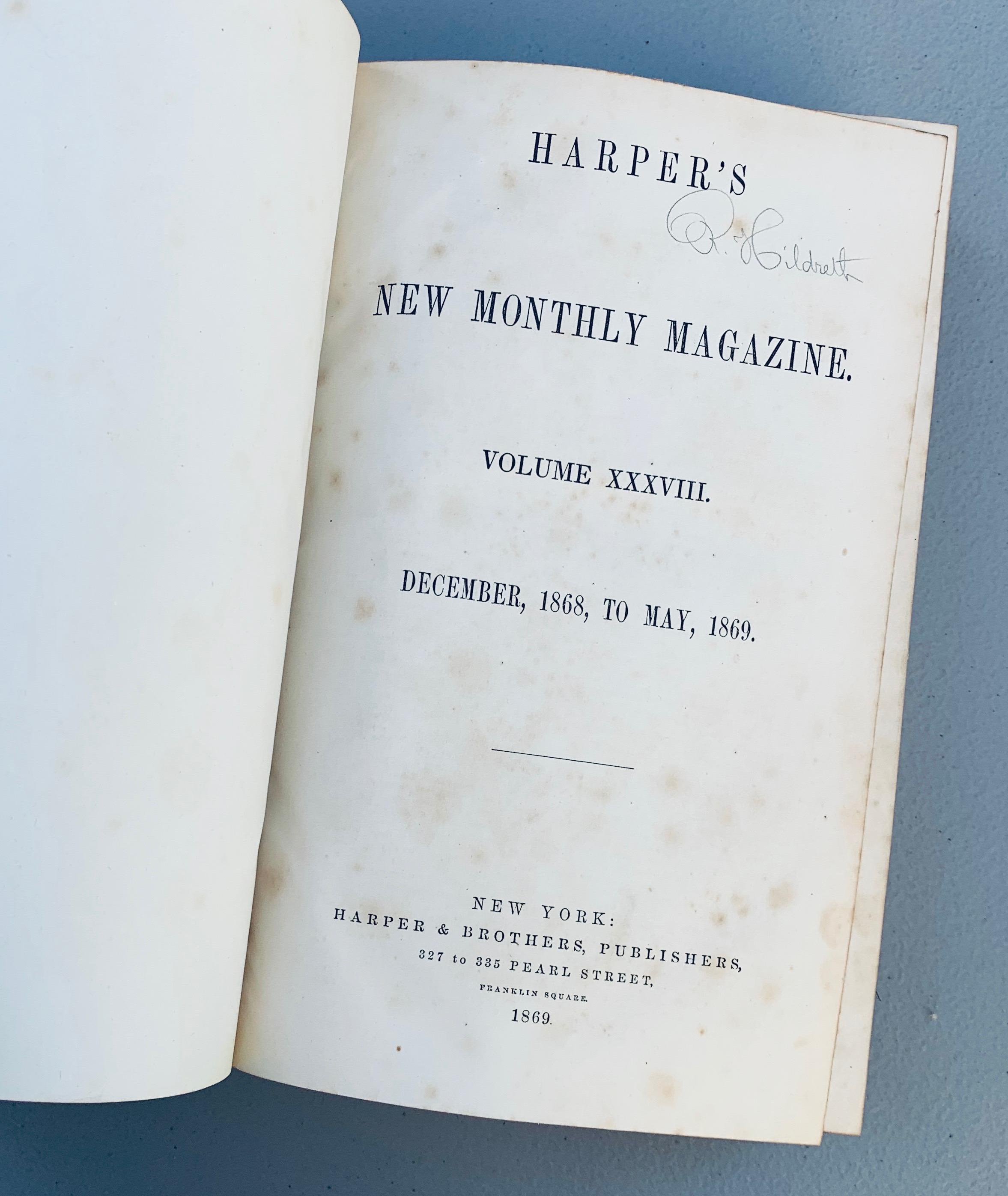 Harper's New Monthly Magazine Volume XXXVIII December 1868 to May 1869 BOUND