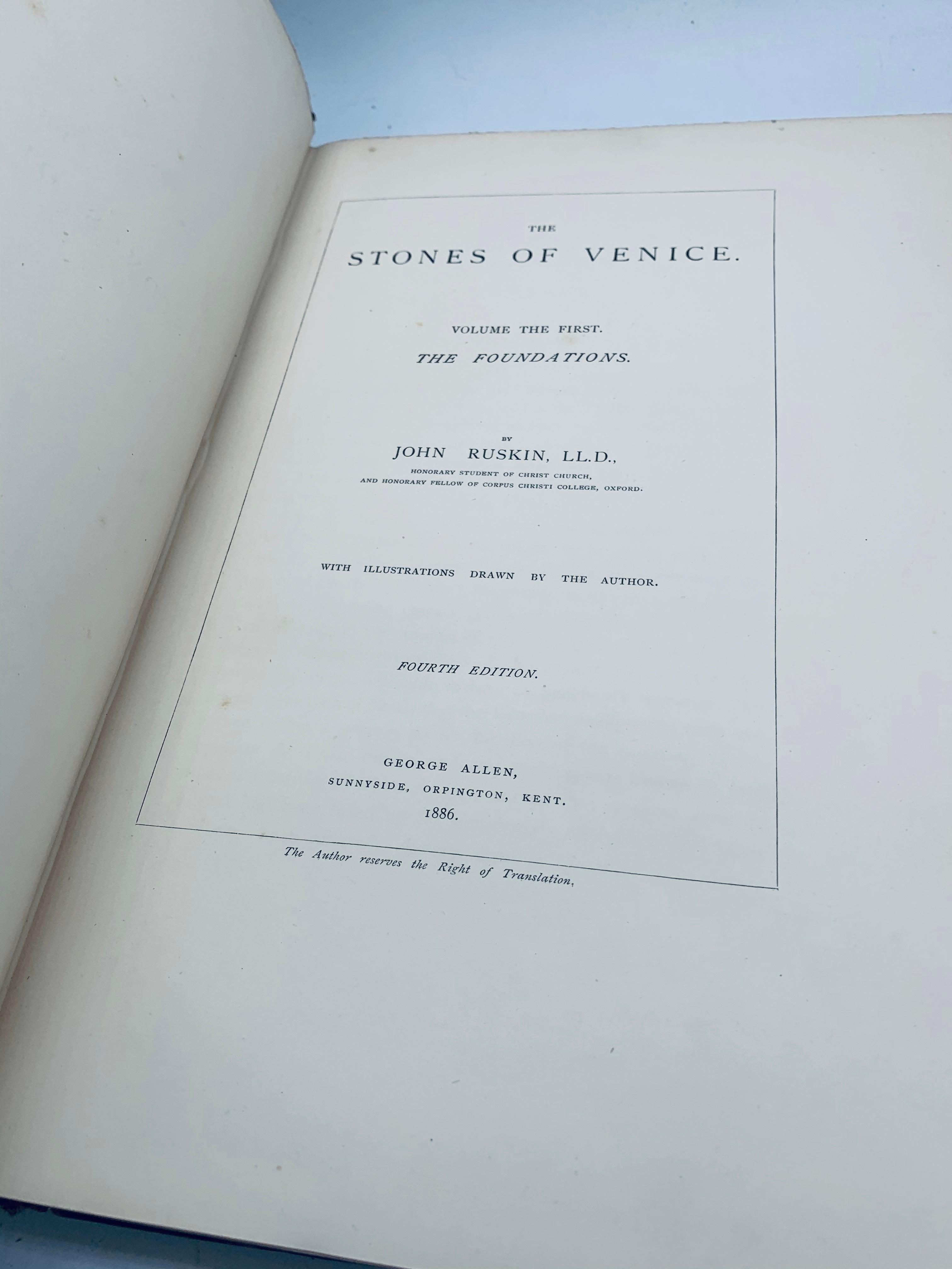 RARE The Stones of Venice: Large Paper Edition by John Ruskin (1886) THREE VOLUMES