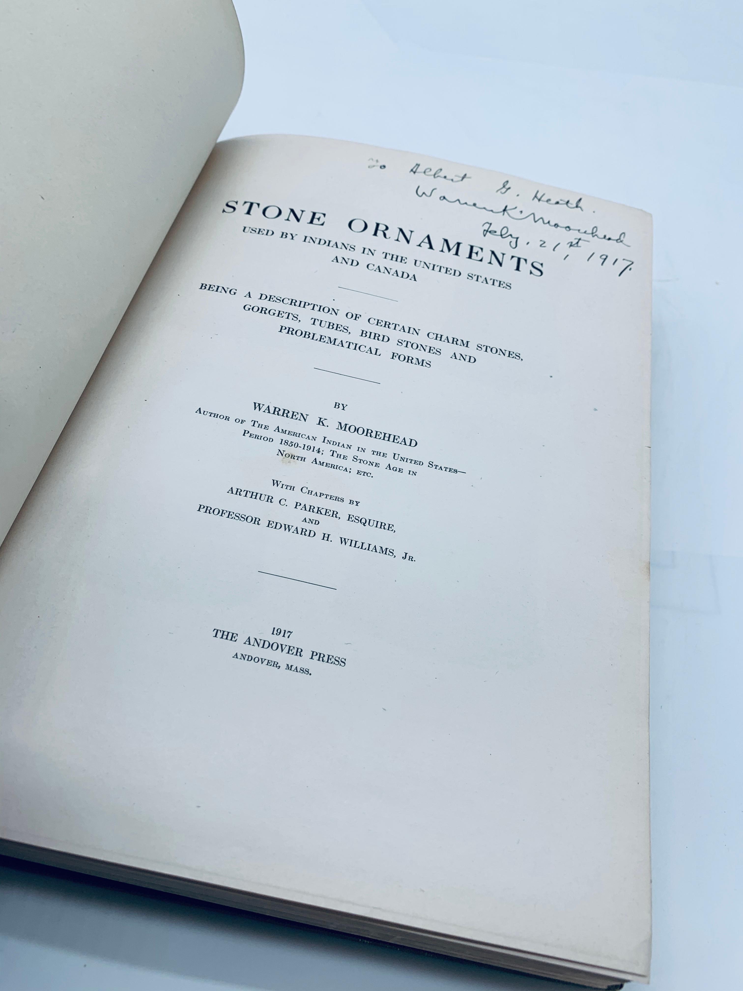 RARE Stone Ornaments: Used By Indians in the United States and Canada (1917) SIGNED BY AUTHOR