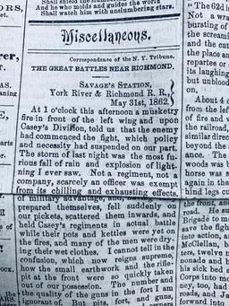CIVIL WAR NEWSPAPER Lawrence Kansas (1862) CIVIL WAR BATTLES