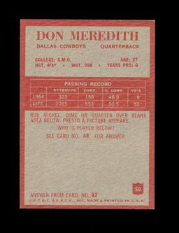 1965 Philadelphia Football Card #50 Don Meradith Dallas Cowboys. EX/MT-NM C