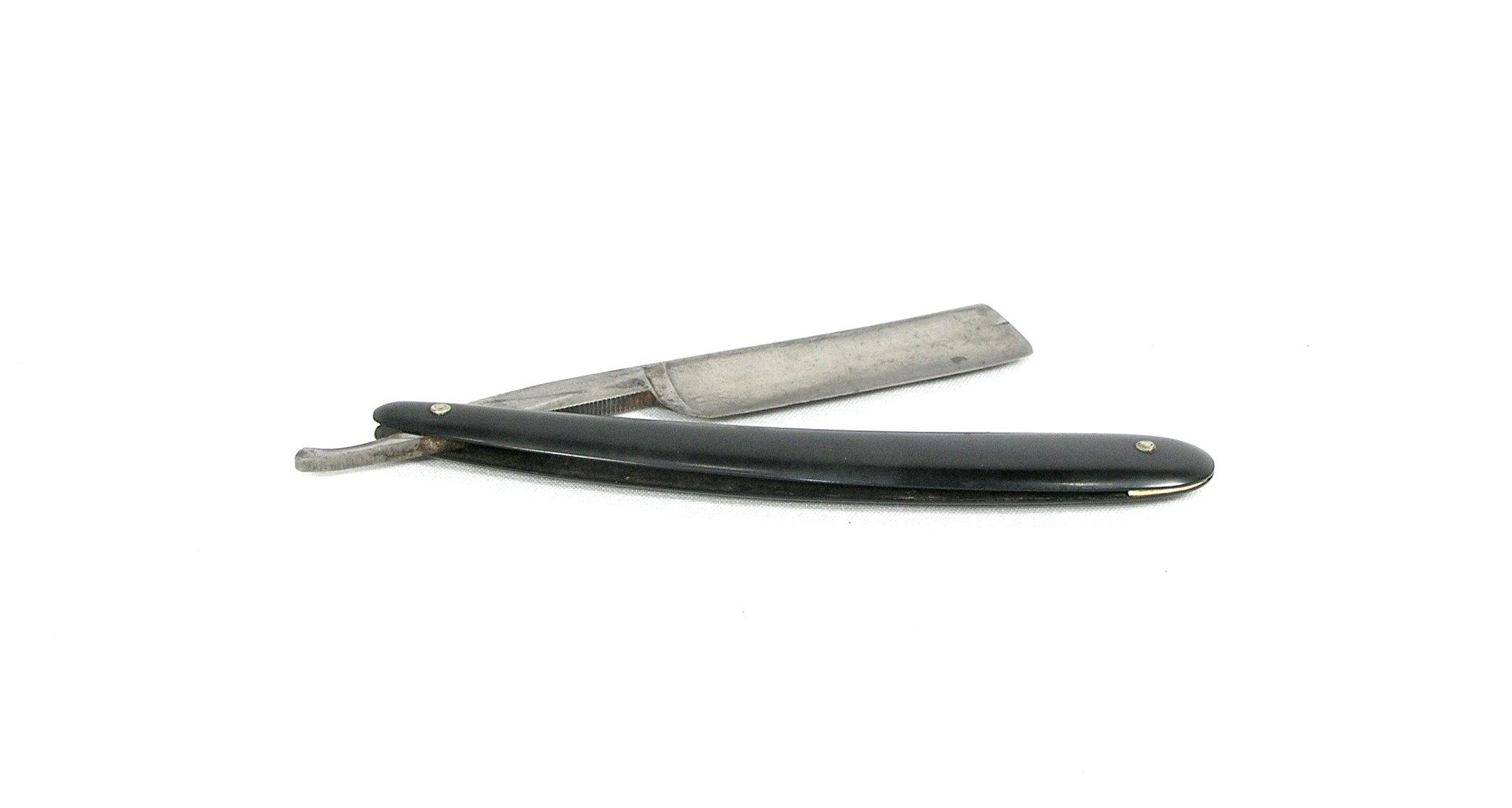 LakesideCutlery Co.  Chicago IL. Round point blade straight razor in black