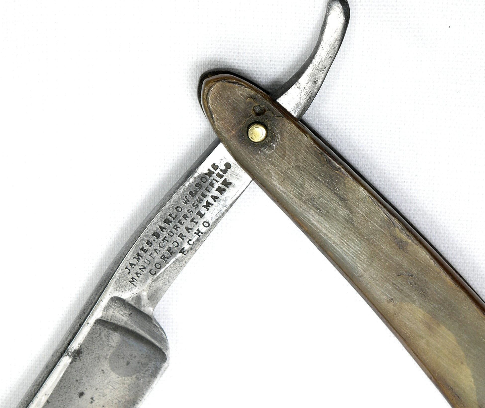 James Barlow & Sons, Sheffield straight razor. Corporate mark "ECHO" Flat c