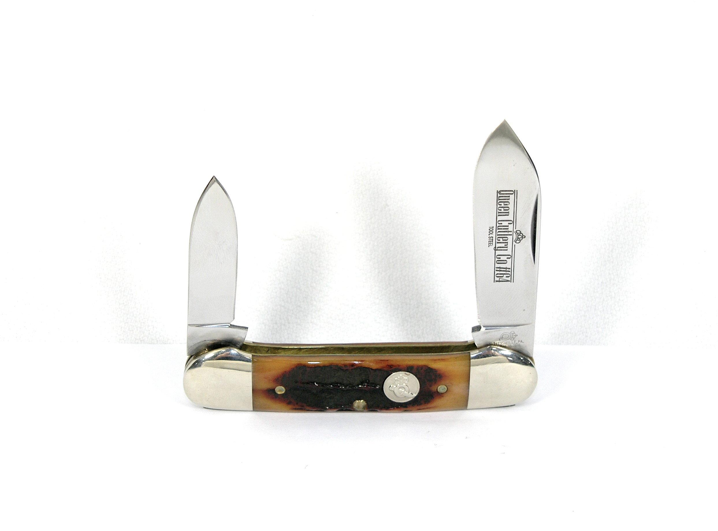 2008 Queen Cutlery #64 PH-D2 Tool Steel Canoe Pocket Knife Titusville, PA.