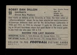1952 Bowman Large ROOKIE Football Card #98 Rookie Bobby Dillon Green Bay Pa