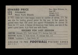 1952 Bowman Large Football Card #123 Eddie Price New York Giants. EX/MT - N