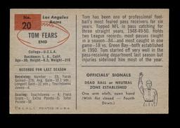 1954 Bowman Football Card #20 Hall of Famer Tom Fears Los Angeles Rams.  EX