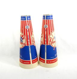 (2) 1960s New York Yankees Baseball Popcorn Megaphone "Home Of The Champion