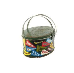 1940s-50s Ohio Art Metal Lunch Pail with College Pennant Theme.  Some Surfa