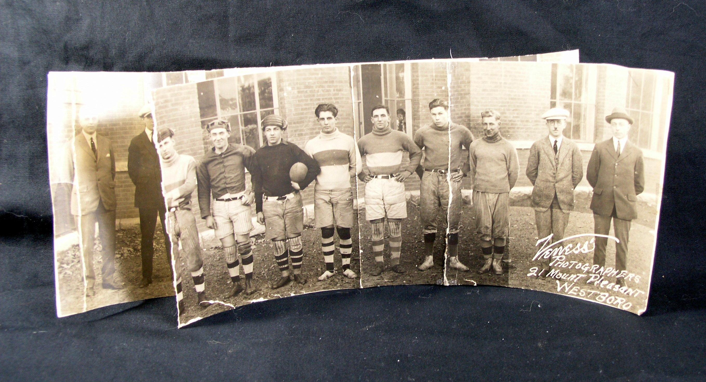 Early 1900s Football Team Panaramic Photo in Poor Condition (Two Pieces) (2