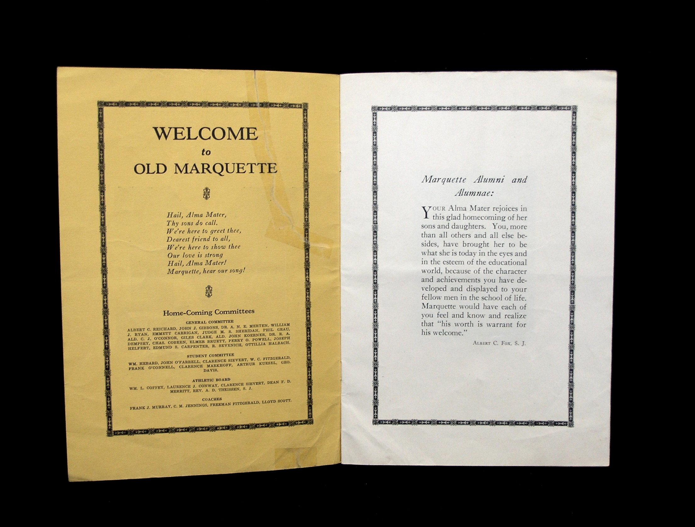 1923 Marquette Home-Coming Game Program Marquette vs Vermont. Tear And Writ