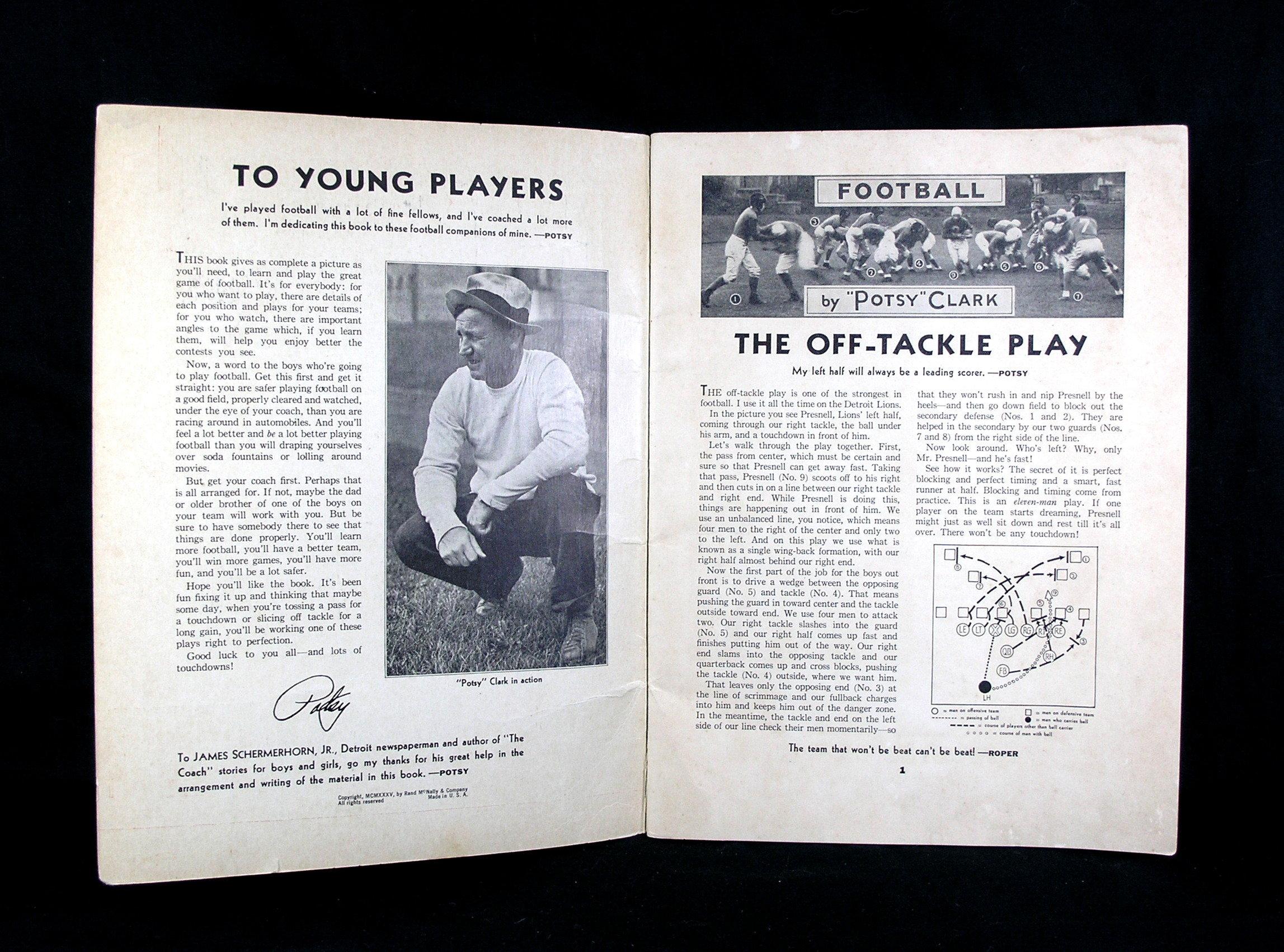 1935 "Football" By "Potsy" Clark (Coach of The Detroit Lions), A Book For P