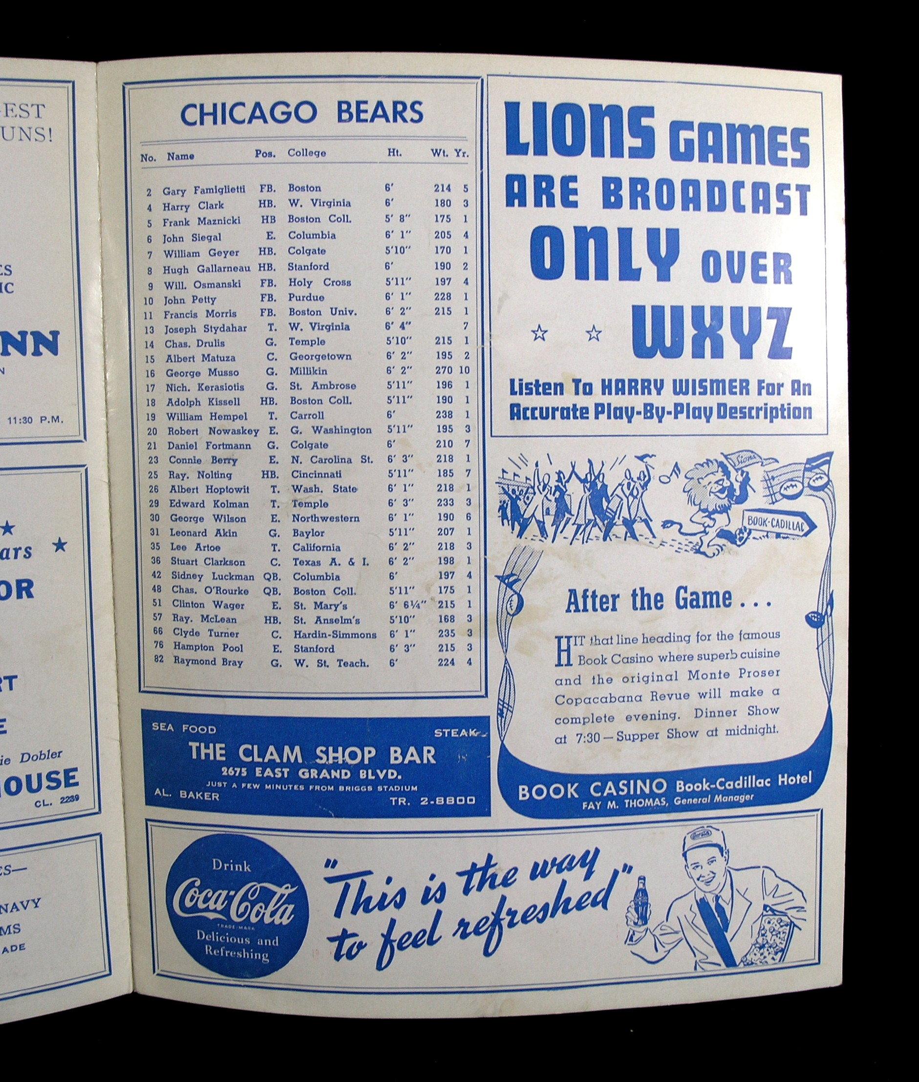 1942 Detroit Lions Vs Chicago Bears Football Game Program November 22nd, 19