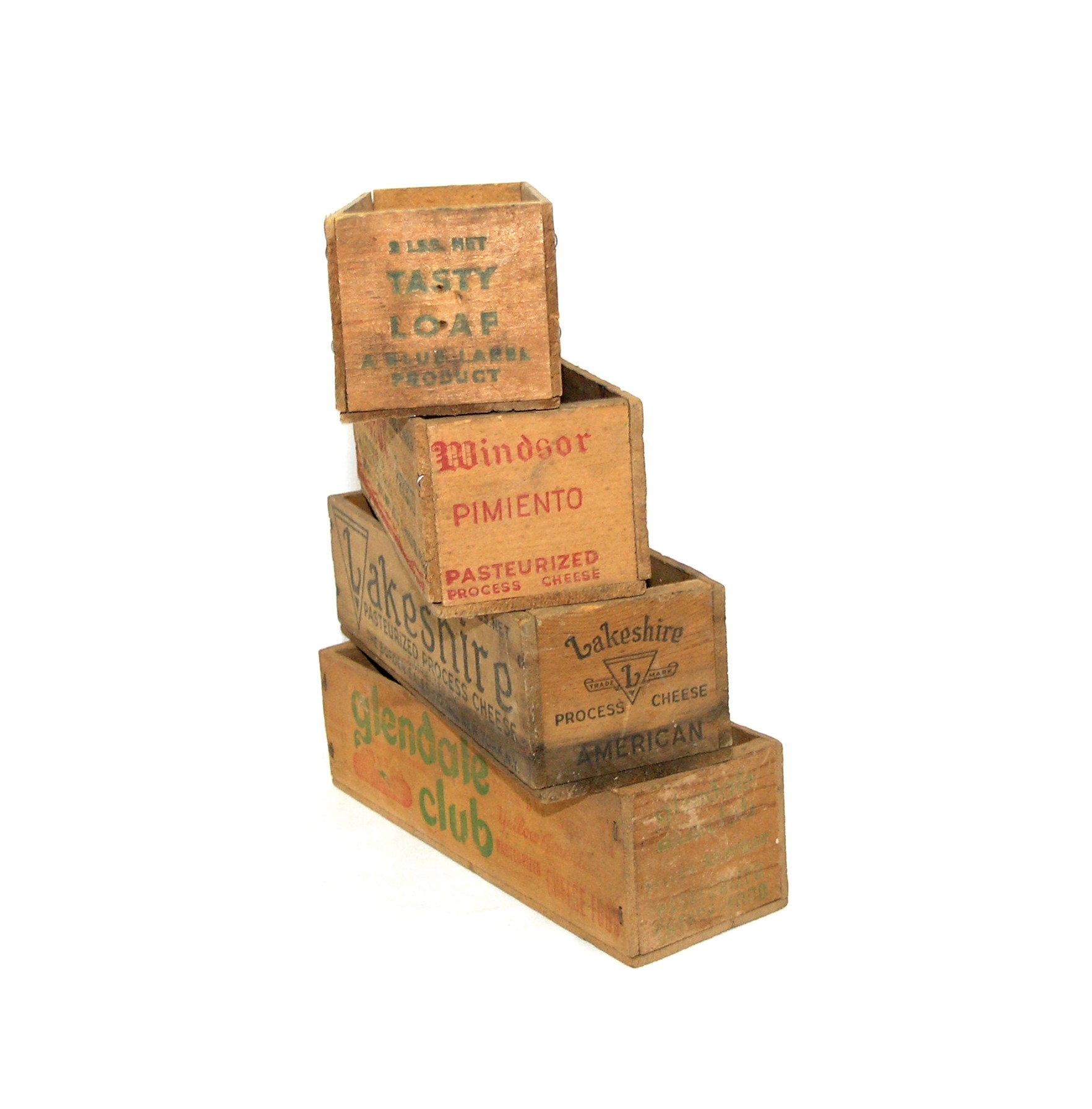 (4) Early Century Wood Cheese Boxes Windsor Pimiento Manitowoc WI, Lakeshir