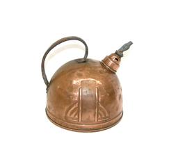 Old Art Deco Copper Teal Kettle with Whistling Bird Finial. The Finial and