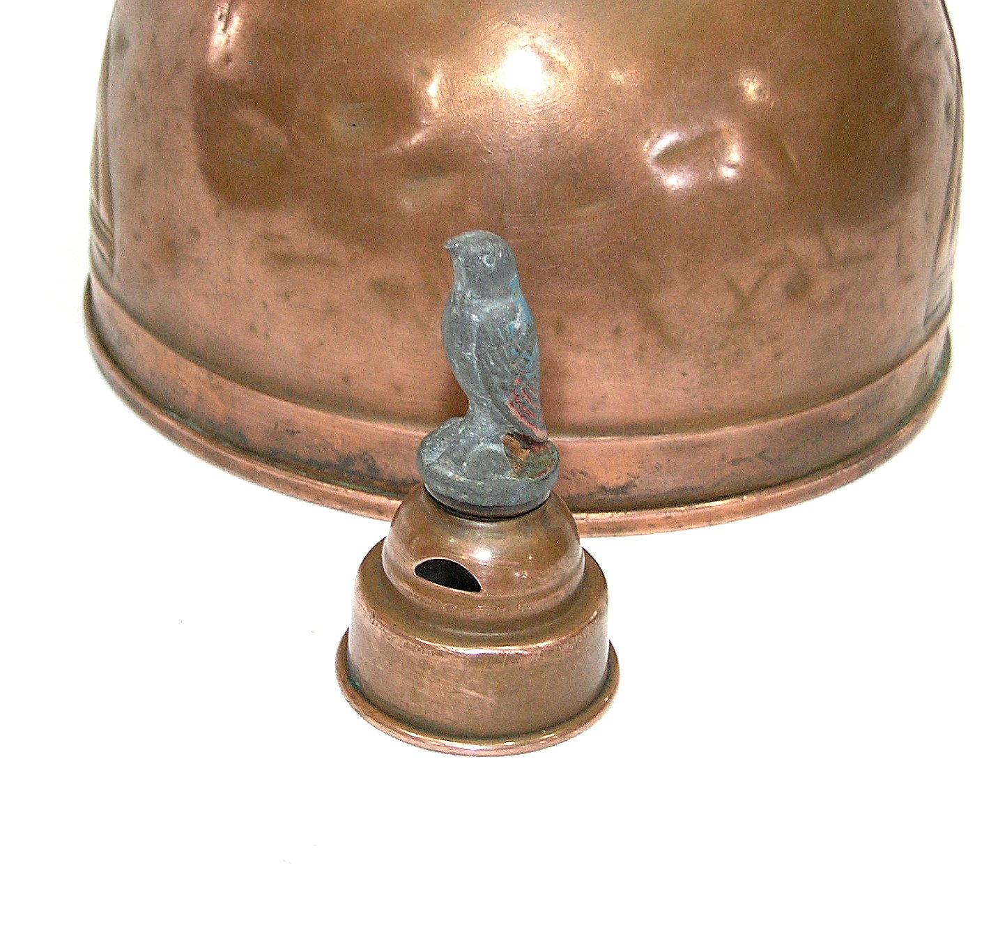 Old Art Deco Copper Teal Kettle with Whistling Bird Finial. The Finial and