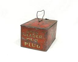 Early 1900s Union Leader Cut Plug Tobacco Tin 5-1/4" x 7-3/4" x 4-1/4".