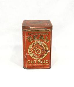 Vintage Patterson's SEAL CUT PLUG Tobacco Tin. Hinged Lid. "For Smoking or