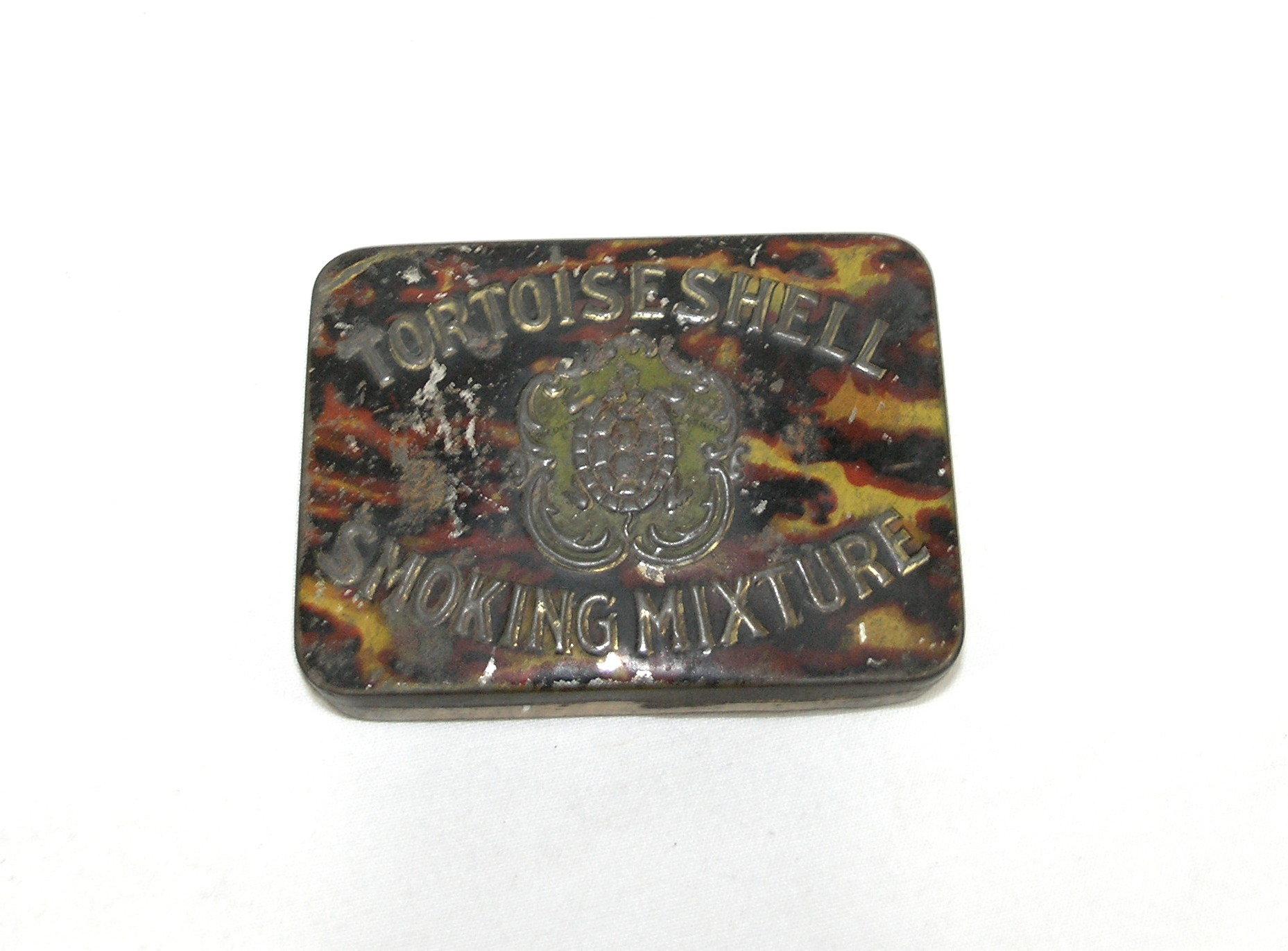 Early 1900's "Tortoise Shell" Smoking Mixture Tobacco Tin.  4-1/2" x 3".