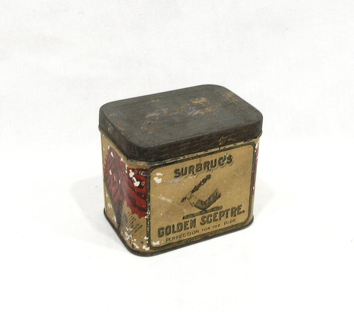 Vintage Surbrug's "Golden Sceptre." Pipe Tobacco Tin. Est. 1861.  3-1/2" x