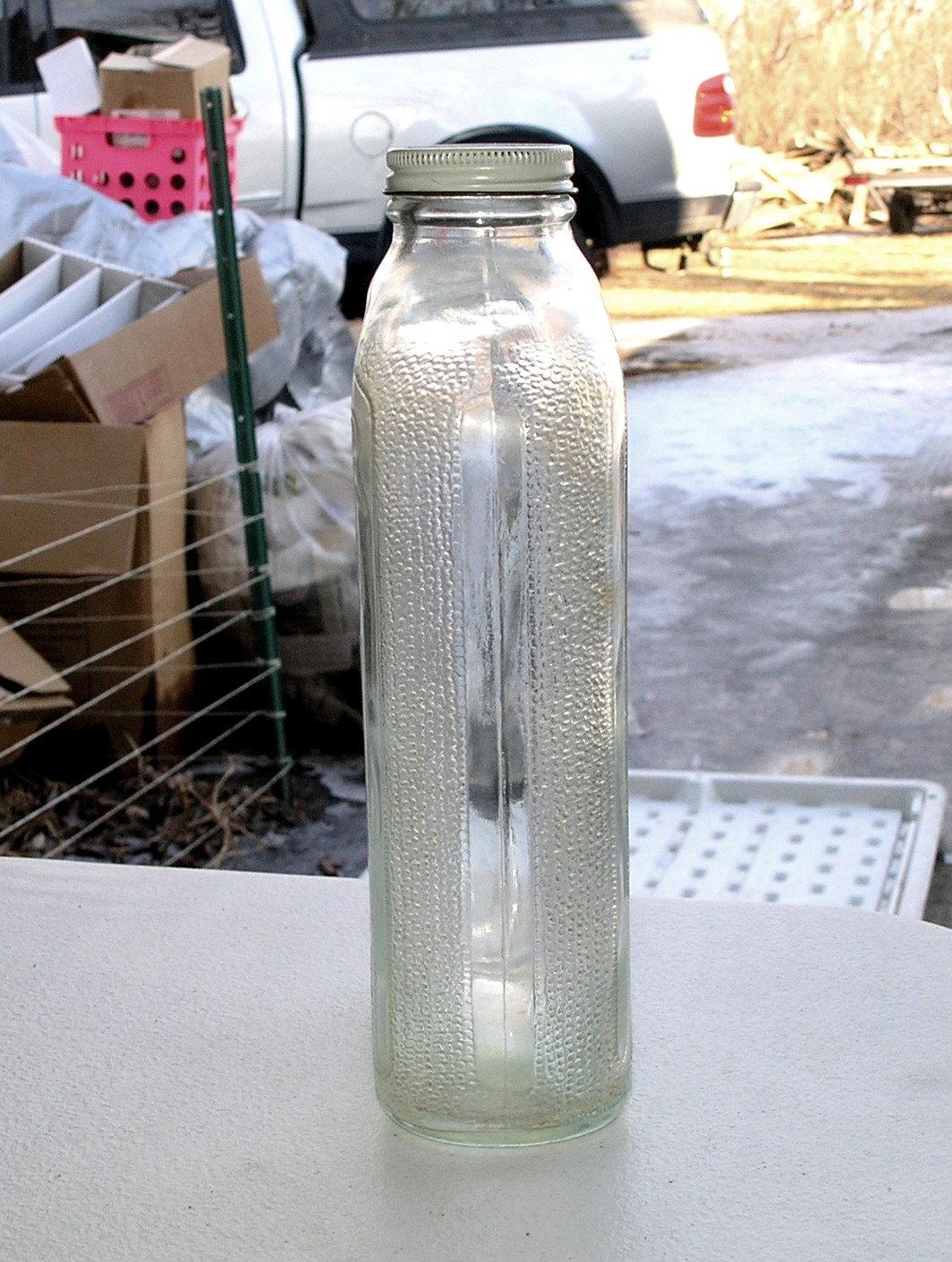 Vintage 1930's "Hemingray " Glass Refrigerator Bottle with the word WATER o