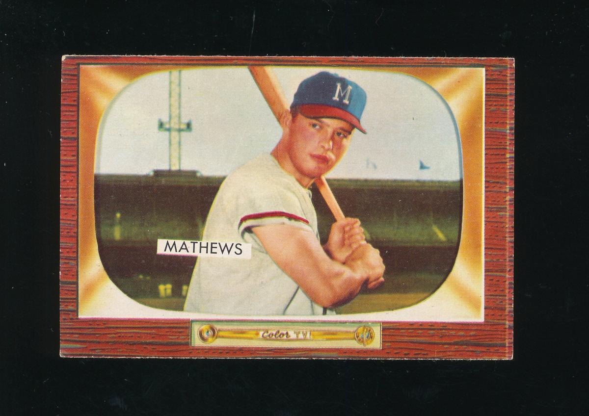 1955 Bowman Baseball Card #103 Hall of Famer Eddie Mathews Milwaukee Braves