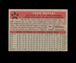 1958 Topps All Star Baseball Card #476 Hall of Famer Stan Musial St Louis C