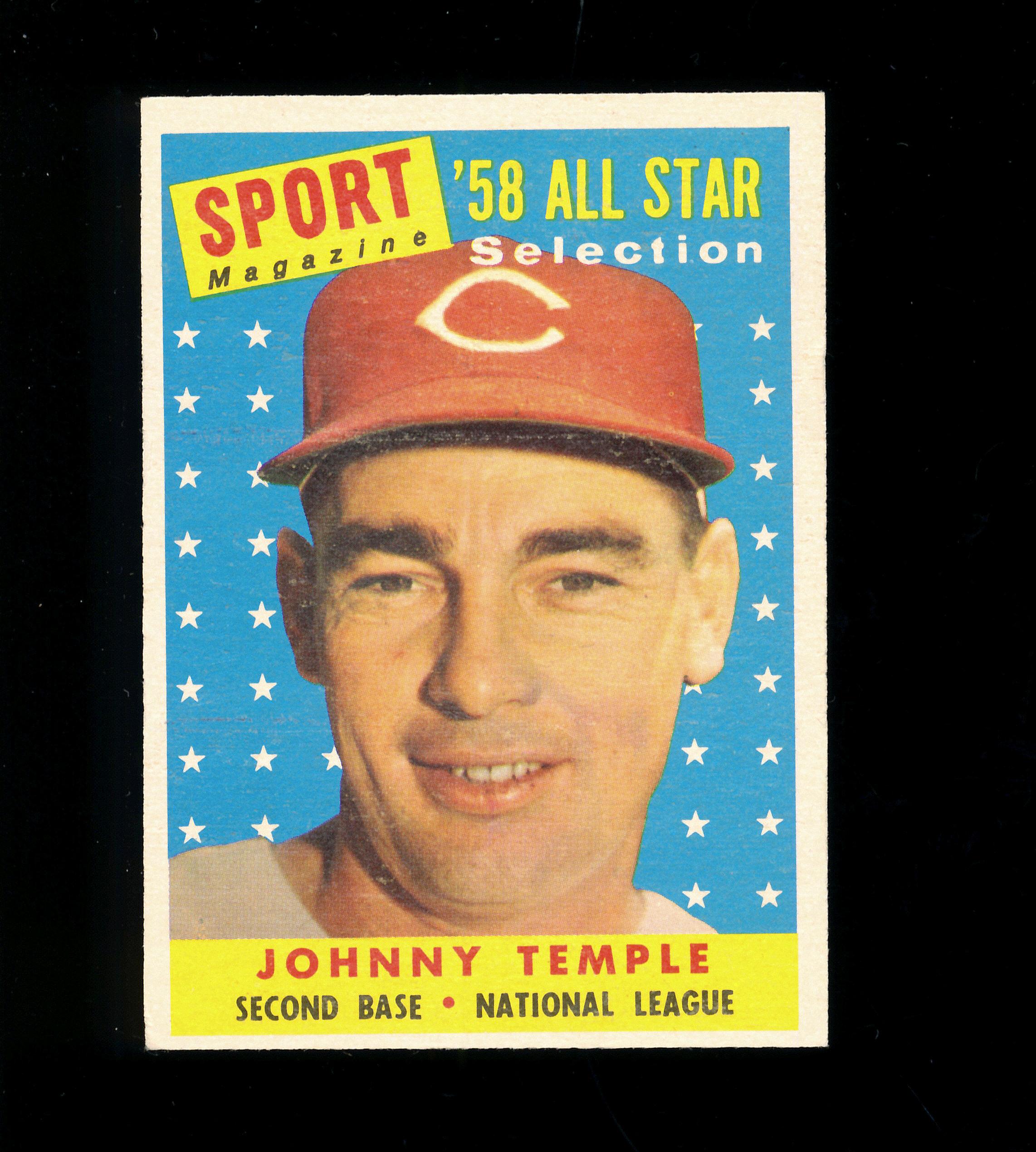1958 Topps All Star Baseball Card #478 Johnny Temple Cincinnati Redlegs.  E