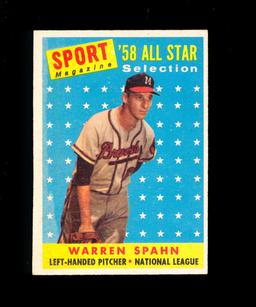 1958 Topps All Star Baseball Card #494 Hall of Famer Warren Spahn Milwaukee