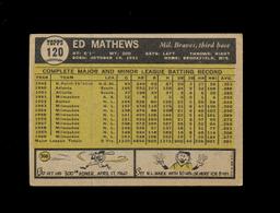 1962 Topps Baseball Card #120 Hall of Famer Eddie Mathews Milwaukee Braves