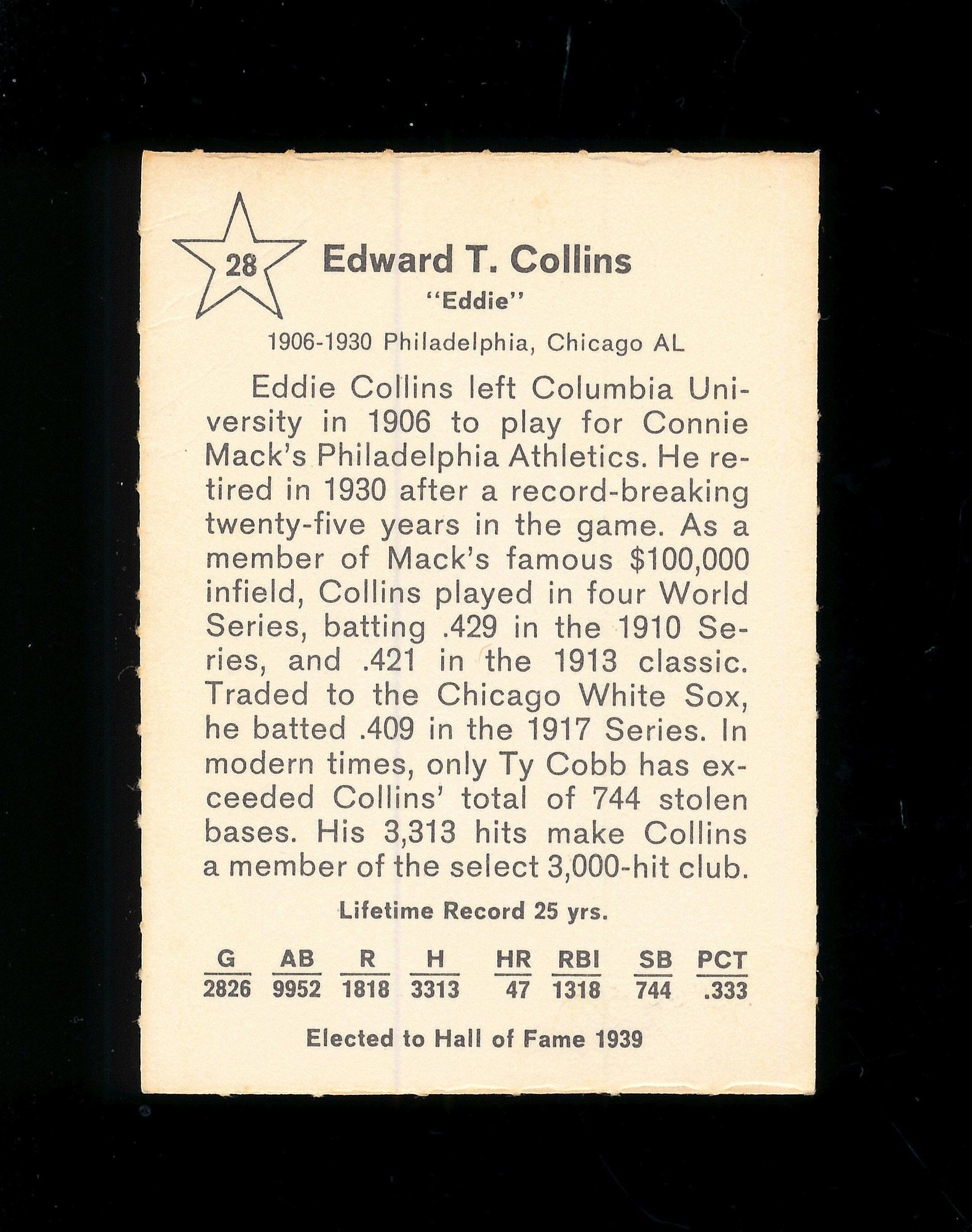 1961 Golden Press Baseball Card #28 Hall of Famer Eddie Collins Philadelphi