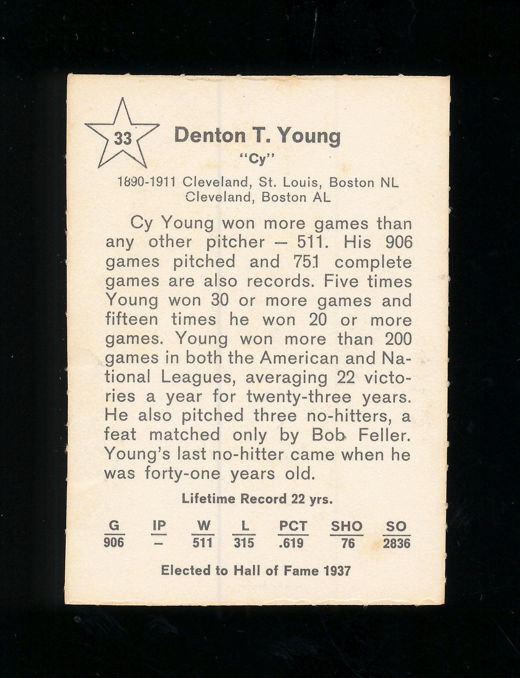 1961 Golden Press Baseball Card #33 Hall of Famer Cy Young Cleveland, St Lo