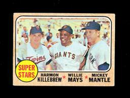 1968 Topps Baseball Card #490 Super-Stars Killebew, Mantle, Mays. Has tape