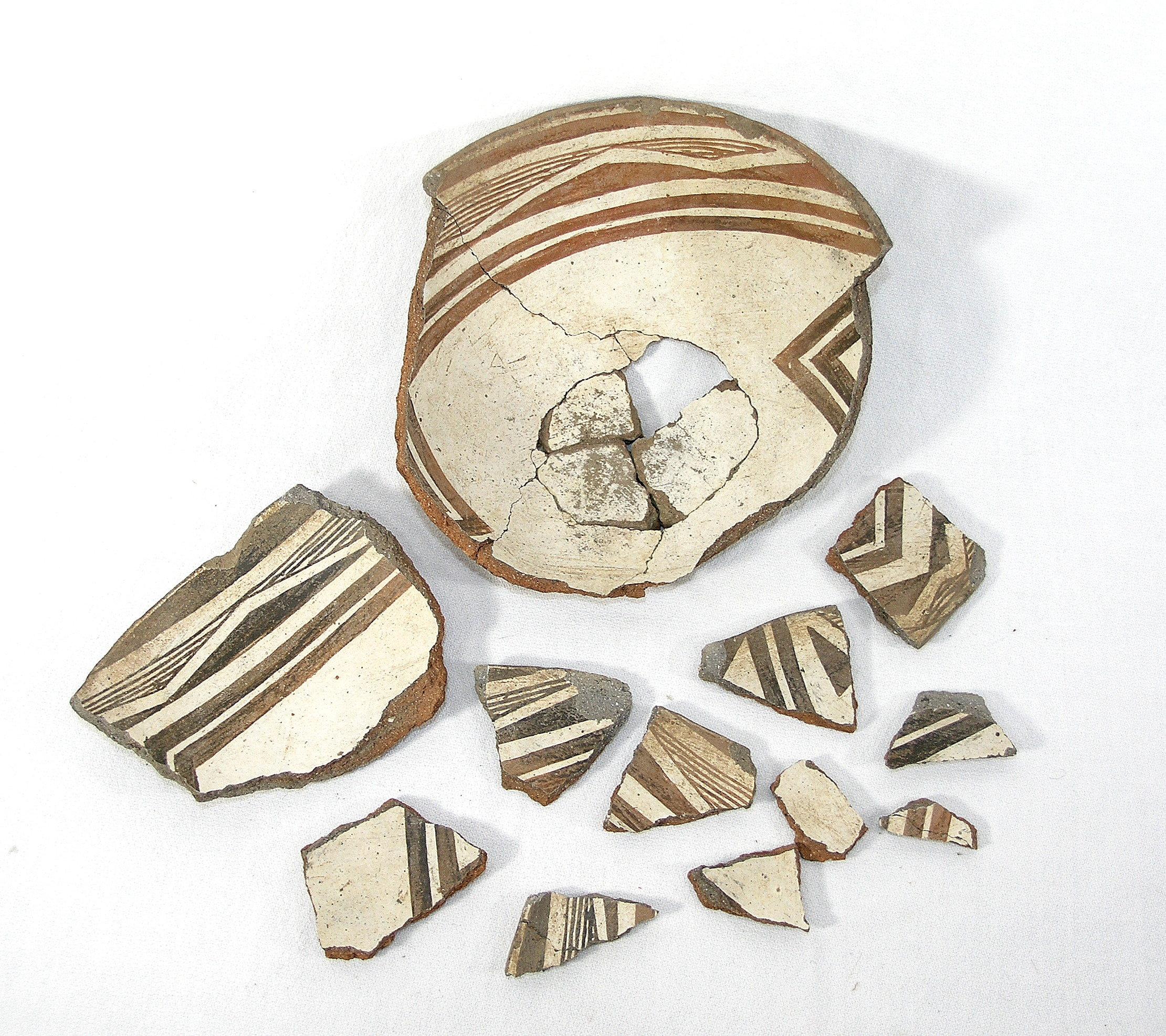 Native American excavated Pottery Bowl Pieces. Origin Unknown Larger Pieces