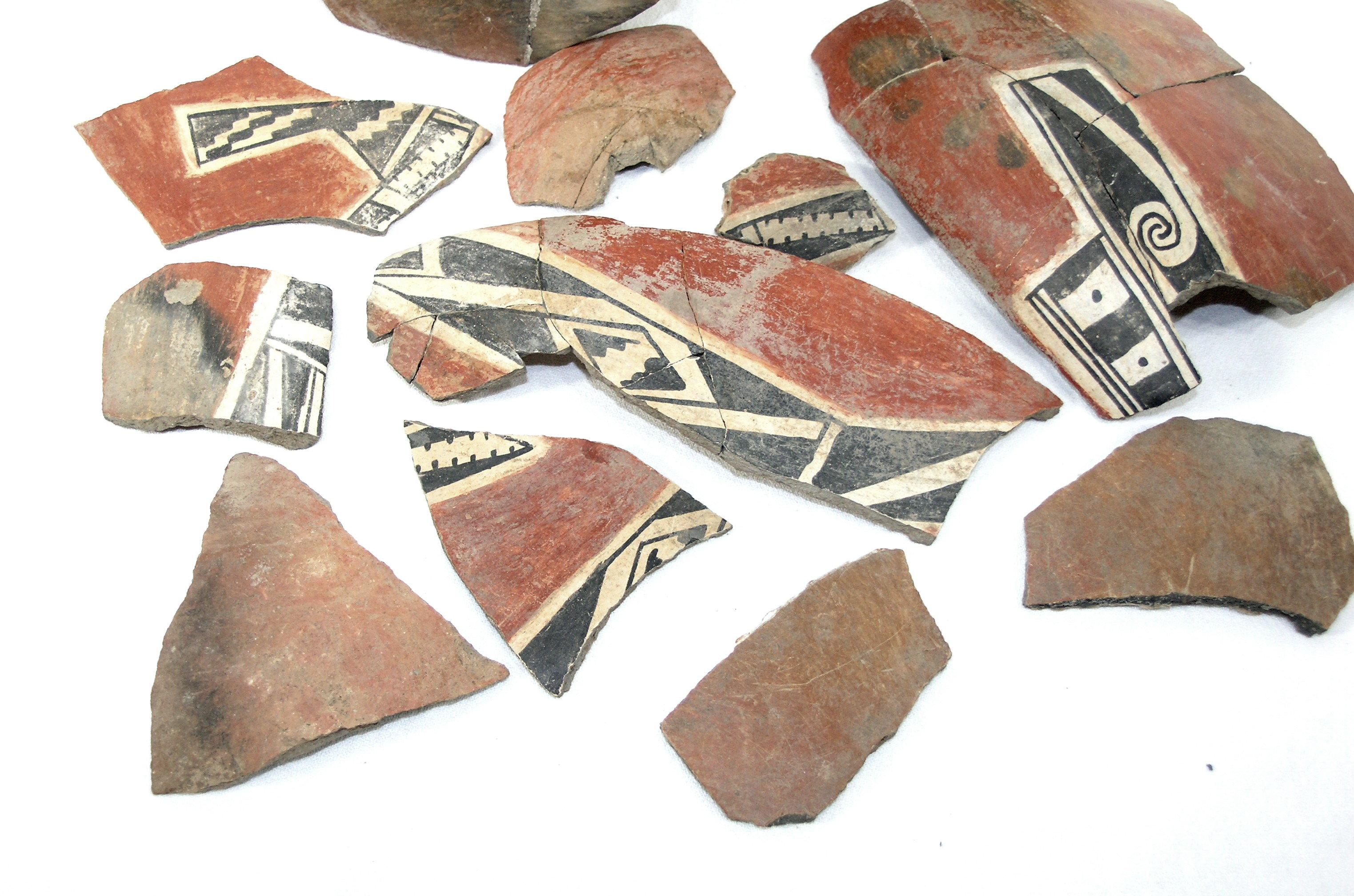 Native American excavated Pottery Bowl Pieces. Origin Unknown Larger Pieces