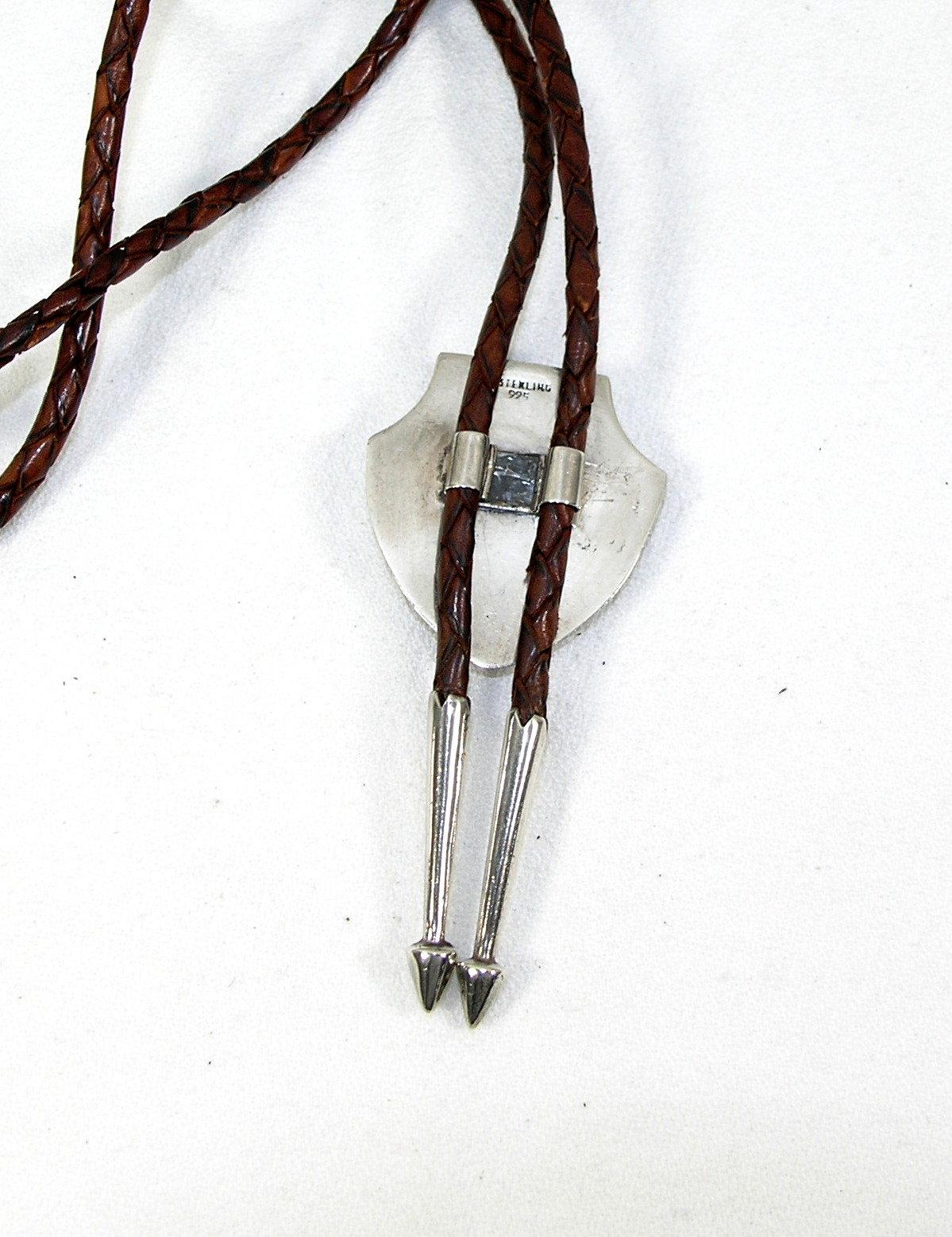 Vintage Southwest United States Brown Leather Bolo Tie With Arrowhead Shape