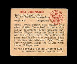 1950 Bowman Football Card #72 Bill Johnson San Francisco 49ers. VG-EX to EX