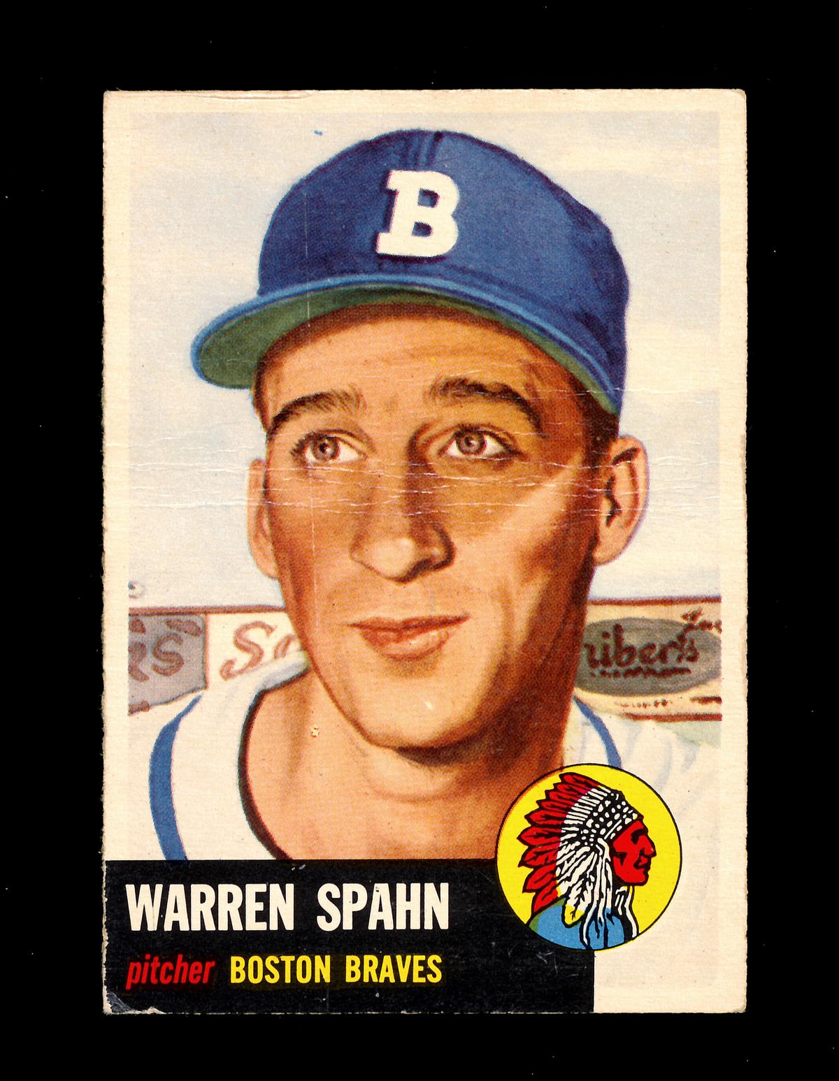 1953 Topps Baseball Card Short Print #147Hall of Famer Warren Spahn Boston