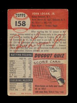 1953 Topps ROOKIE Baseball Card #158 Rookie John Logan Boston Braves. Creas