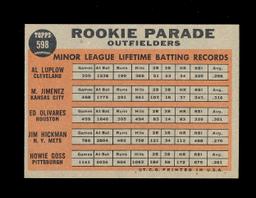 1962 Topps Baseball Card #598 Rookie Parade Outfielders (Jim Hickman). EX-M