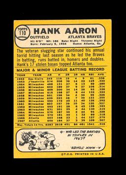 1968 Topps Baseball Card #110 Hall of Famer Hank Aaron Atlanta Braves. EX-M