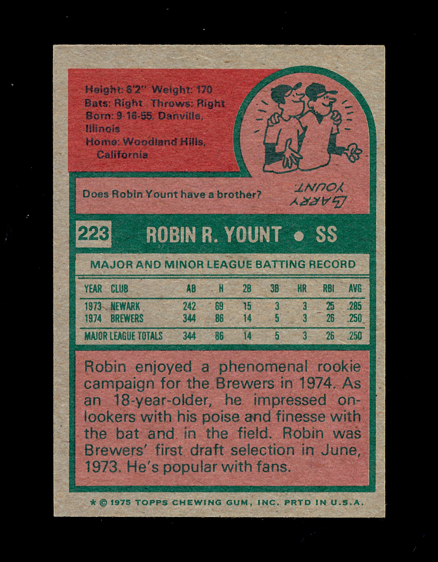 1975 Topps Mini ROOKIE Baseball Card #223 Rookie Hall of Famer Robin Yount