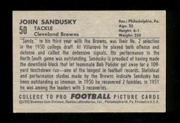 1952 Bowman Large Football Card #50 John Sandusky Cleveland Browns.  EX to