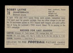 1952 Bowman Large Football Card #78 Hall of Famer Bobby Layne Detroit Lions