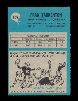1964 Philadelphia Football Card #109 Hall of Famer Fran Tarkenton Minnesota