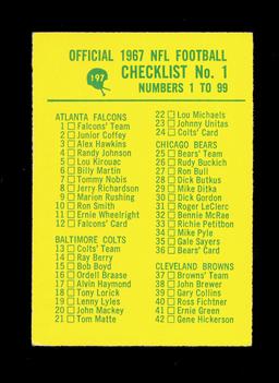 1967 Philadelphia Football Card #197 Checklist No.1 Numbers 1 to 99. Unchec