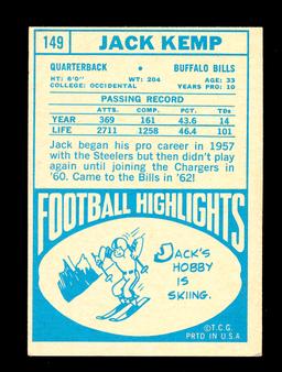 1968 Topps Football Card #149 Jack Kemp Buffalo Bills. EX to EX-MT Conditio