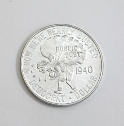 1939 Democrat Dollar By Arthur D. Brunk Coin/Token. 1936 In This God We Tru